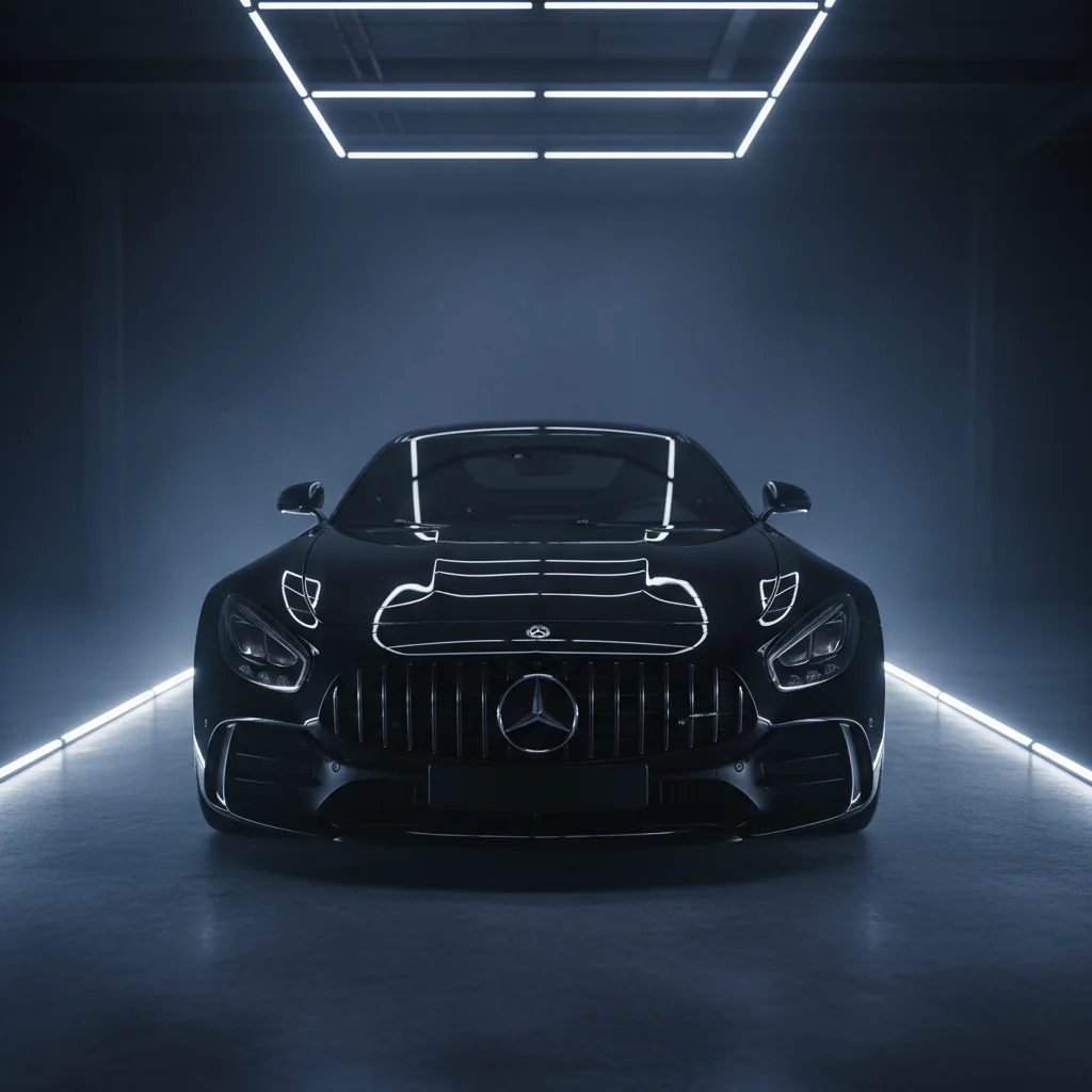 Mercedes-AMG GT with ceramic coating under dramatic lighting
